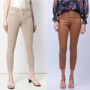 NWT L’AGENCE Skinny Wax Coated Pants Tan & Brown Cropped Skinny Bundle Size 25